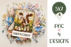 Happy Easter Card Printable, Stained Glass Cow Sublimation Product Image 2