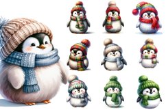 Christmas Penguins Watercolour Clipart Bundle PNG Product Image 2
