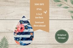 Floral Teardrop Earrings PNG, Blue Stripes Earrings Template Product Image 2