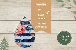 Floral Teardrop Earrings PNG, Blue Stripes Earrings Template Product Image 2