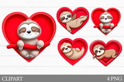 Valentines Sloth Clipart. Valentines Sloth Sublimation Product Image 1