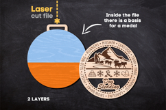 Dog Sledding Sport Medal SVG laser cut files for Glowforge Product Image 2
