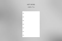 Printable and cut-ready SVG hole punch guide for Happy Planner Mini size with 7-hole layout, overlay demonstration for punching custom inserts to fit mini disc binders perfectly.