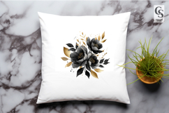 Black Gold Floral Flowers Clipart Sublimation PNG Product Image 3