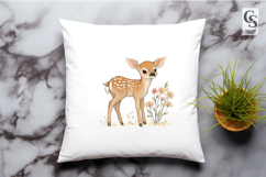 Watercolor Floral Baby Deer Clipart Sublimation PNG Product Image 2