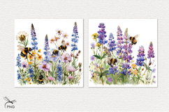 Bumblebees on flowers digital paper, background clipart Product Image 2