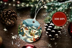 Cartoon Village Ornament Design, Winter Ornament Sublimation Product Image 2