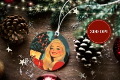 Christmas Fireplace Ornament Print, Retro Woman Ornament PNG Product Image 2