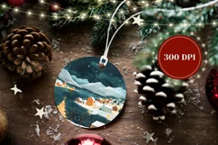 Winter Village Round Ornament, Christmas Ornament Template Product Image 2