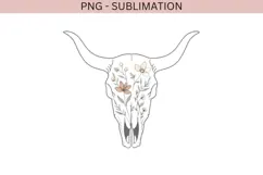 Boho Cow Skull PNG | Floral Western Skull Clipart Product Image 2