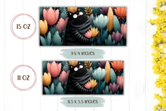 Cartoon Black Cat Mug Wrap, Floral Mug Sublimation Product Image 2