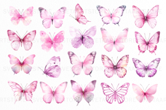 Watercolor Pink Butterfly Clipart Product Image 2