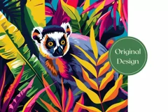Lemur Tumbler Wrap Design, Neon Tropical Leaves Tumbler PNG Product Image 2