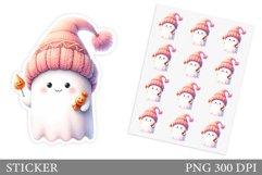 Cute Ghost Sticker Template. Cute Halloween Sticker Design Product Image 1