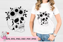 Skull with sunflowers svg, Halloween svg, Sugar Skull Svg Product Image 5