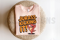 Cartoon Red Dinosaur Kicking It Illustration For Sublimation Product Image 2
