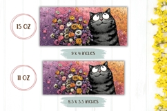 Funny Cat Mug Wrap, Flowers Mug Template, Grey Cat Mug Print Product Image 2