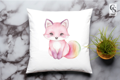 Cute Pink Rainbow Fox Watercolor Clipart Sublimation PNG Product Image 2