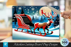 Vintage Sleigh And Reindeer Cutting Board PNG Design Product Image 1