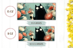 Cartoon Cat Mug Wrap, Floral Mug, Black Cat With Flowers Product Image 2