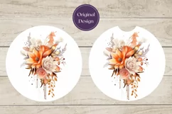 Flowers Round Car Coasters , Watercolor Flowers Sublimation Product Image 2