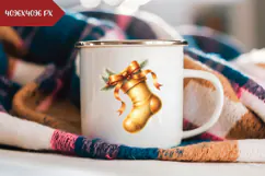 Cartoon Christmas Sock Illustration, Gold Christmas PNG Product Image 2
