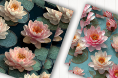 Water Lily Floral Digital Paper Product Image 2