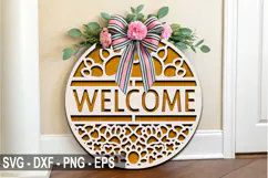 Welcome Dog Laser Cut SVG | Dog Round Sign Decoration Product Image 1