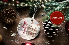 Christmas Round Ornament, Watercolor Snowman Ornament Product Image 2