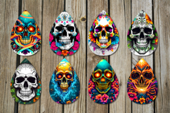 Skull and flowers | Halloween Teardrop earring sublimation Product Image 2