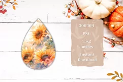 Watercolor Sunflowers Teardrop Earrings, Flowers Sublimation Product Image 2