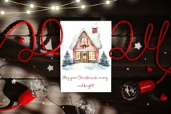 Merry Christmas Greeting Card, Cozy Christmas House Card PNG Product Image 2