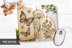 Hand Carved Wooden Butterfly and Floral Mouse Pad PNG Design Product Image 1