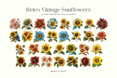 Retro Vintage Sunflowers Clipart Bundle Product Image 2