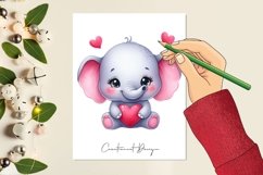 Watercolour valentine&#039;s Elephant Clipart Product Image 2