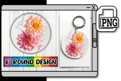 Floral Reflections: Round Sublimation Splash Keychain PNG Product Image 1