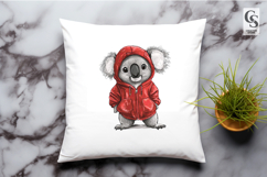 Cute Koala in Red Jacket Watercolor Clipart Sublimation PNG Product Image 3