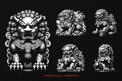 10 Bundle Dark Art Chinese Foo Dog Komainu Guardian Tattoo Product Image 3