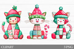 Christmas Cat Clipart. Patchwork Christmas Clipart Product Image 1