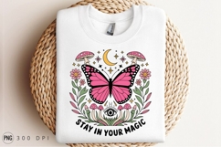 Butterfly Magic Design With Mushrooms And Stars PNG Product Image 3