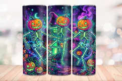 Dancing Skeletons 20 OZ Skinny Tumbler Wrap Sublimation PNG. Product Image 2