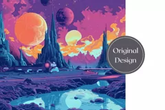 Neon Space Tumbler PNG, Planets Tumbler Sublimation Design Product Image 2