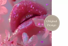 Glitter Lips Tumbler Wrap Design, Pink Flowers Tumbler PNG Product Image 2