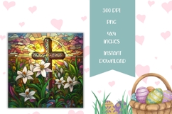 Stained Glass Easter Cross Coaster, Floral Easter Cross PNG Product Image 2