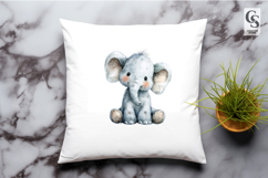 Cute Watercolor Baby Elephant Clipart Sublimation PNG Product Image 3