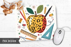 Leopard Spotted Apple Design with School Tools Mouse Pad PNG Product Image 1