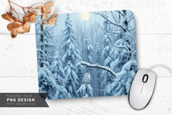 Snowy Winter Forest with Snowy Owl Mouse Pad PNG Product Image 1