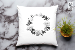 Black White Floral Wreath Clipart Sublimation PNG Product Image 3