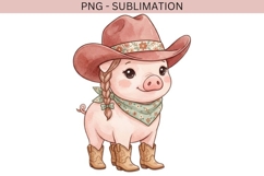 Cowgirl Pig PNG, Cute Western Pig Clipart, Farm Animal Product Image 2