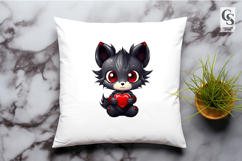 Cute Kawaii Wolf Holding Heart Clipart SVG PNG Product Image 3